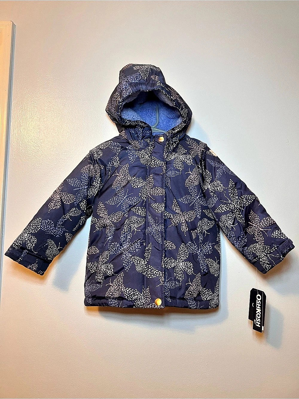 OshKosh B'gosh Navy Blue with Butterfly Print Winter Jacket-NWT-Girls Size 3T